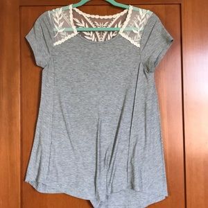 Fun grey top with sheer shoulders